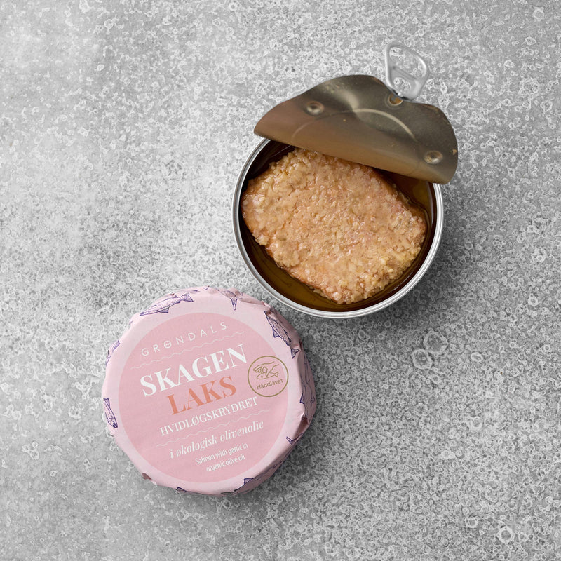 Hvidløgskrydret laks i øko olivenolie 2 ds., Hvidløgskrydret laks i øko olivenolie 2 ds.