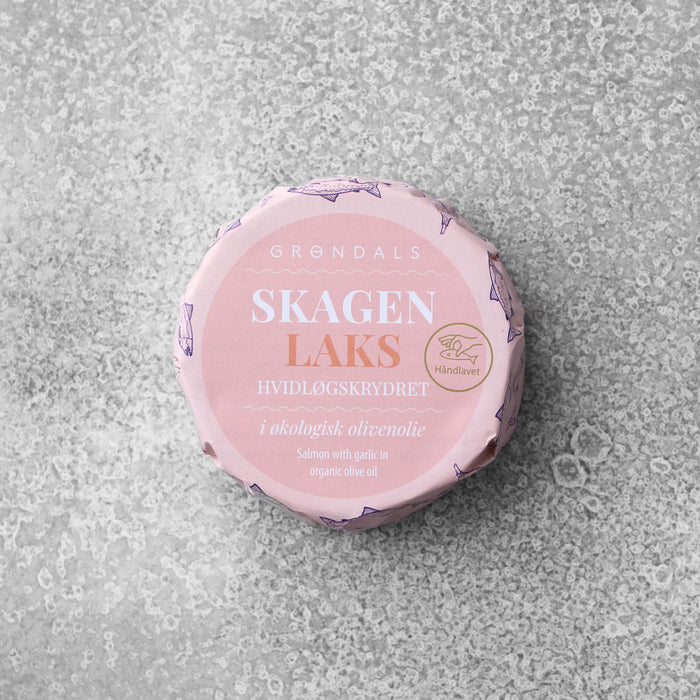 Hvidløgskrydret laks i øko olivenolie 2 ds., Hvidløgskrydret laks i øko olivenolie 2 ds.